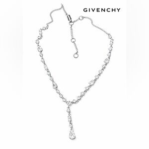 Givenchy Crystal Y-Necklace Silver Tone 
Teardrop Drop Adjustable